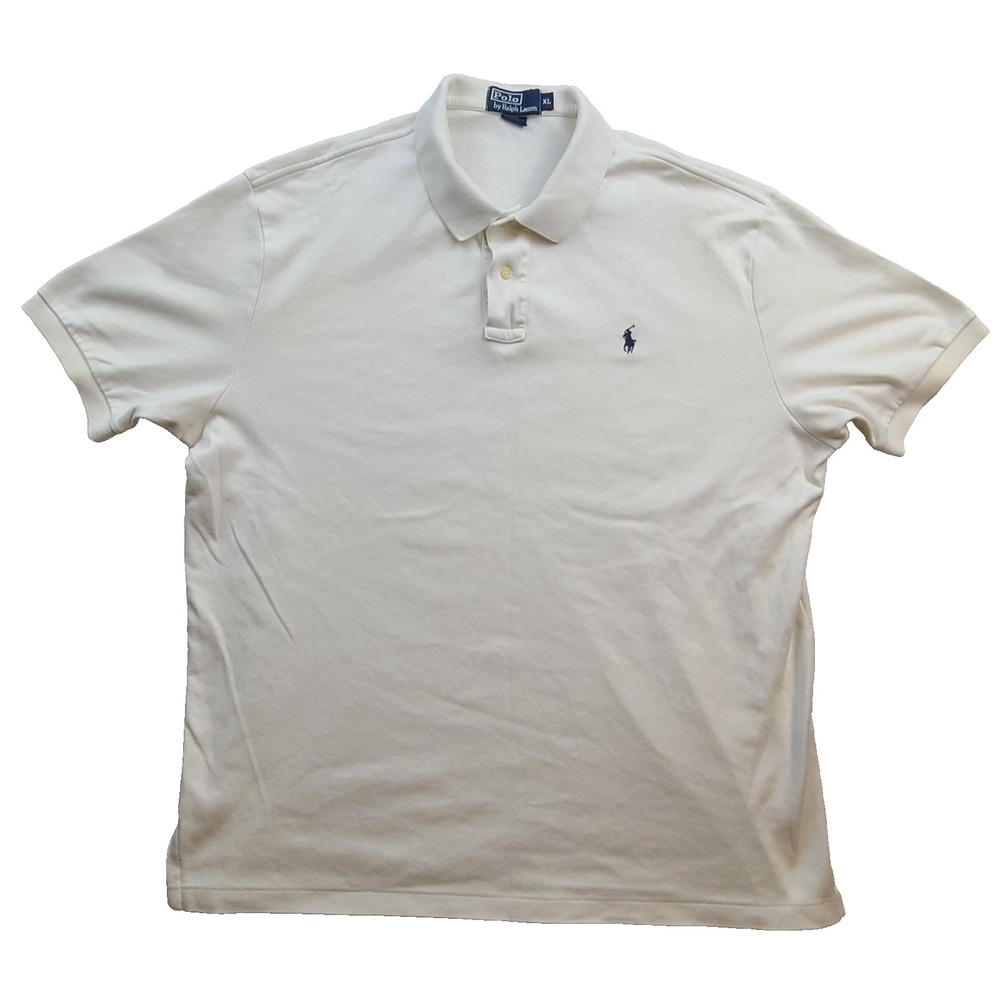 Polo Ralph Lauren Soft Cotton Polo Shirt Mens XL White Short Sleeve Navy Pony